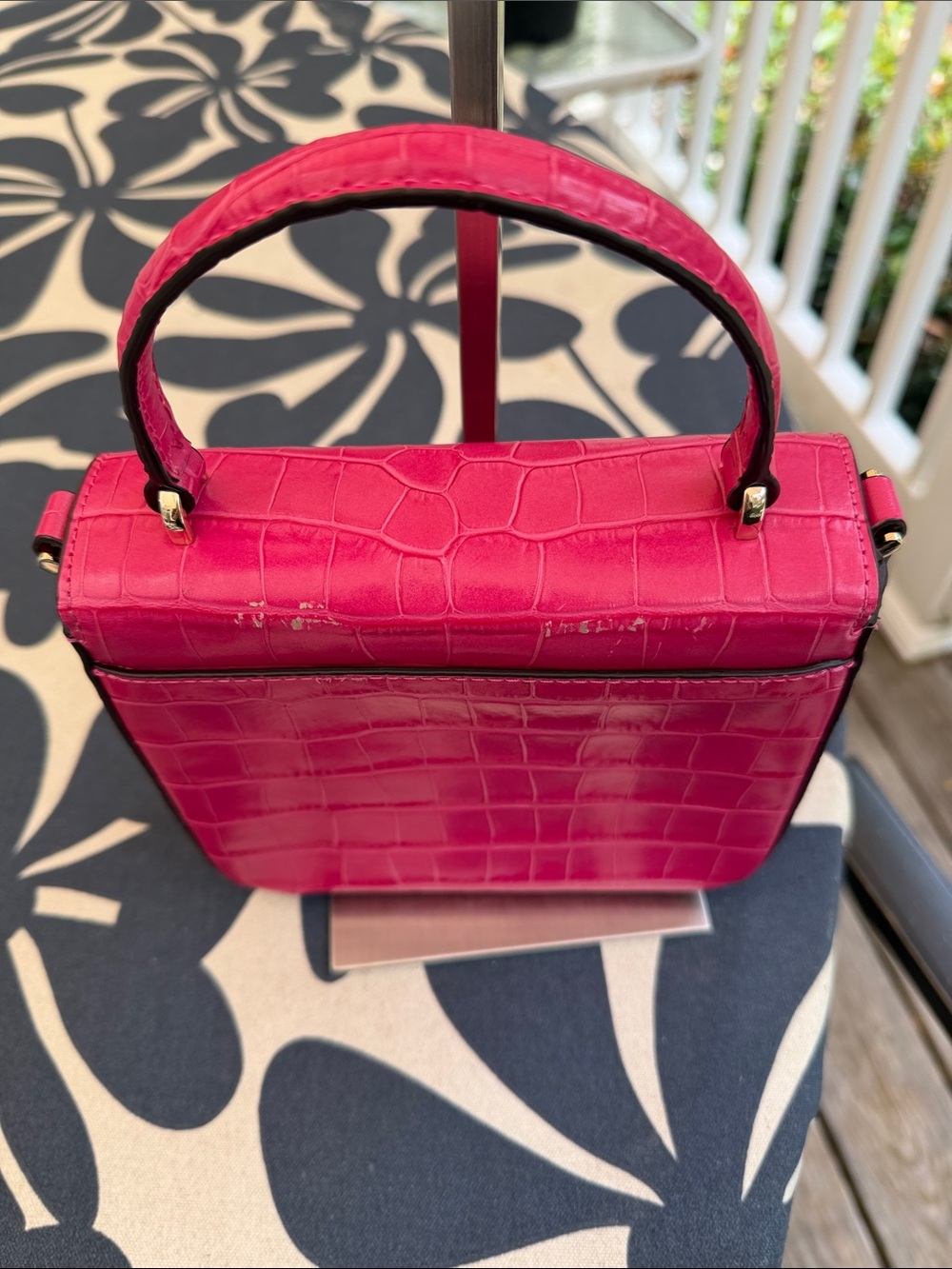 kate spade Hot Pink Croc-Embossed Mini Top-Handle Bag - Picture 6 of 17